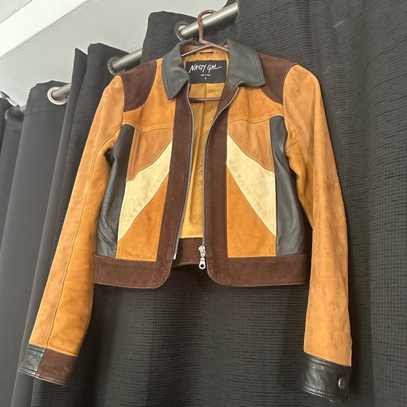 RARE NASTY GAL BROWN 70S STYLE SUEDE AND LEATHER JACKET - Picture 1 of 4
